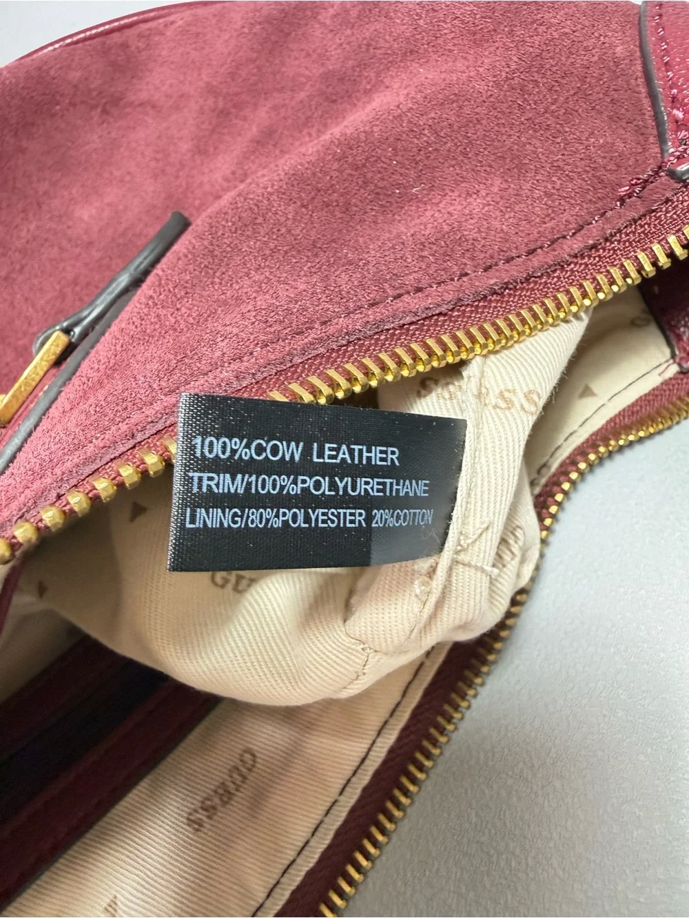 GUESS Malva Wine Suede and Leather Hobo Bag